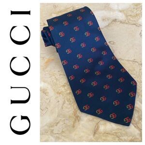 Gucci 100% Silk GG Red & Green Monogram Tie